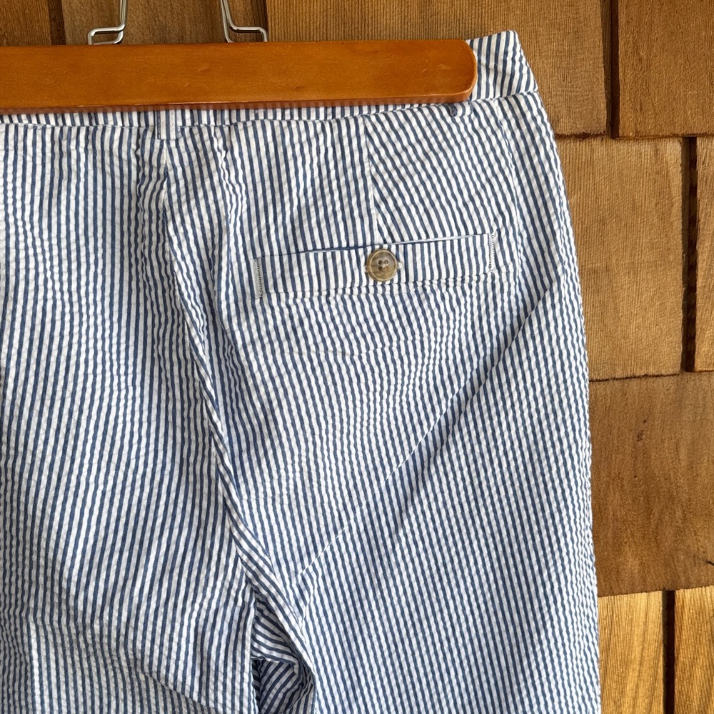 L.L. Bean Women's Blue and White Striped Seersucker Pants - Picture 7 of 7